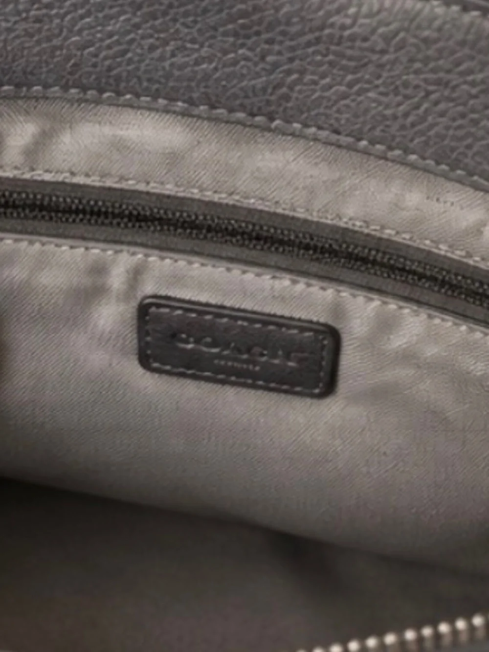 Coach Pebbled Leather Zip Shoulder Bag Purse – Charcoal Gray